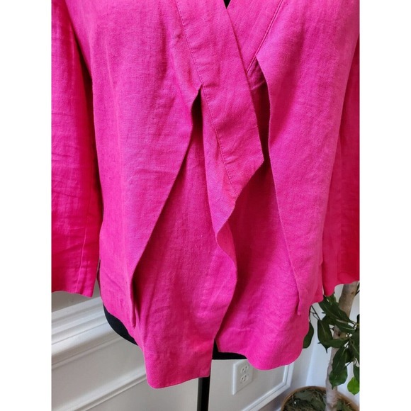 Chico's Women's Solid Pink 100% Linen Long Sleeve Casual Jacket Blazer Size 1 - Picture 4 of 12